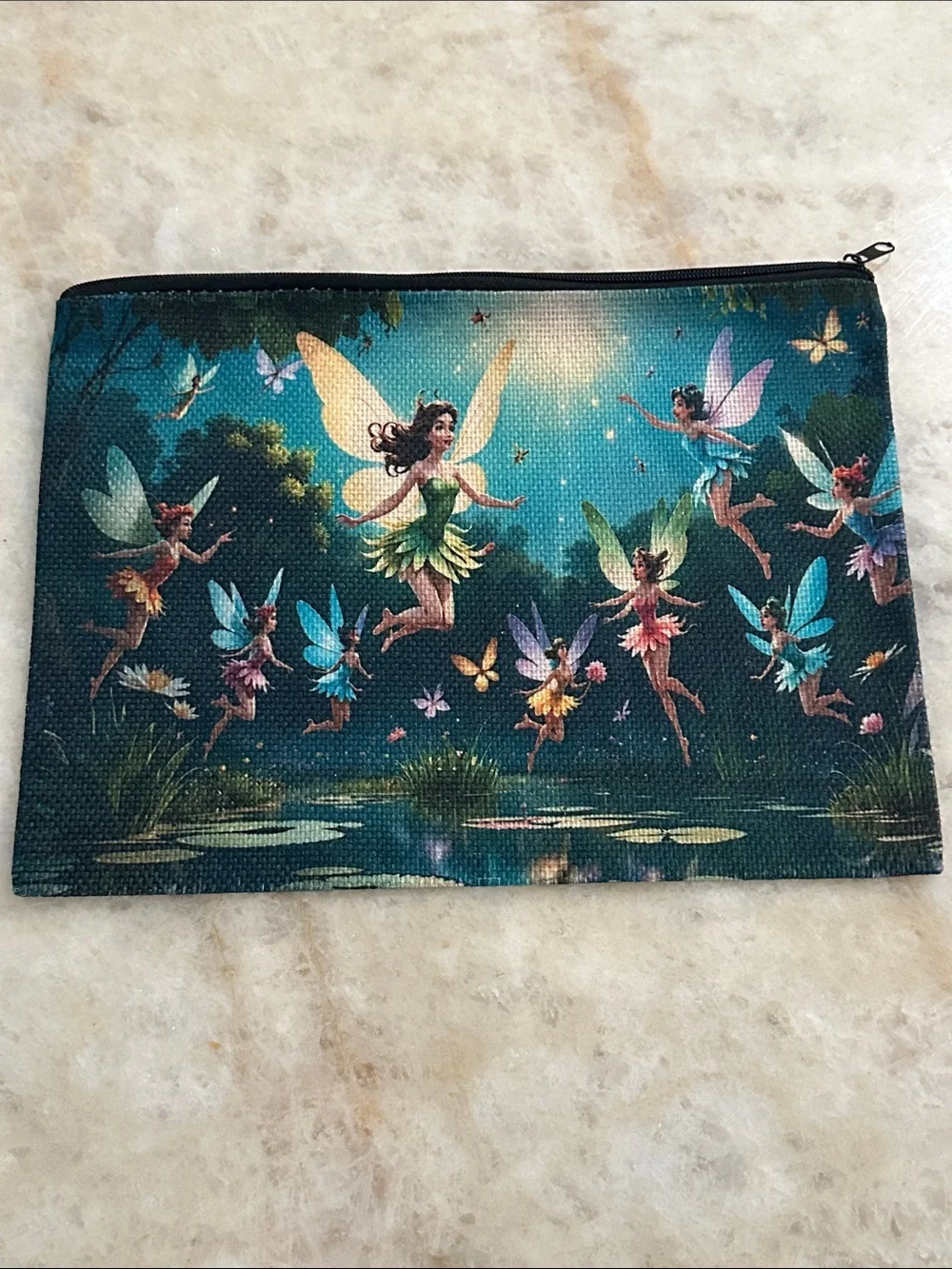 Fairy Garden Printed Pouch - Teal Multi